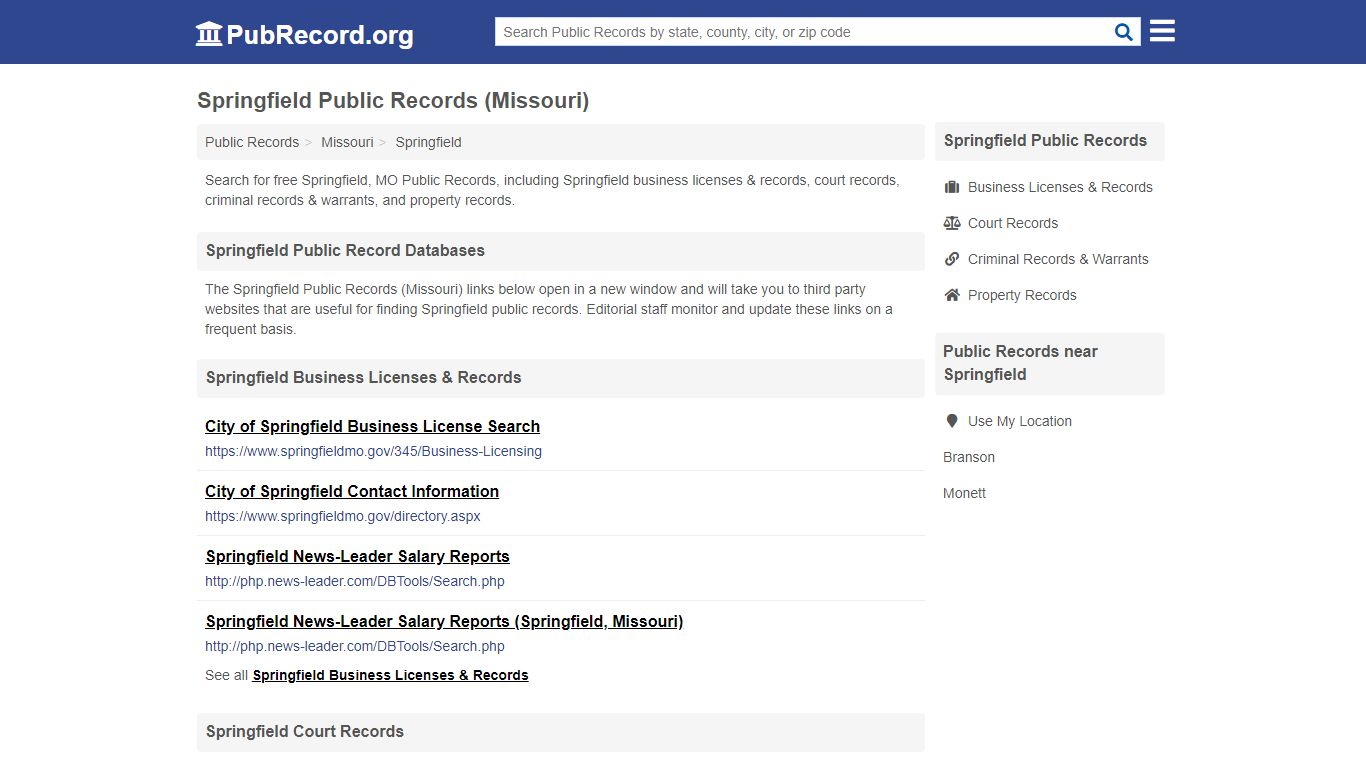 Free Springfield Public Records (Missouri Public Records)